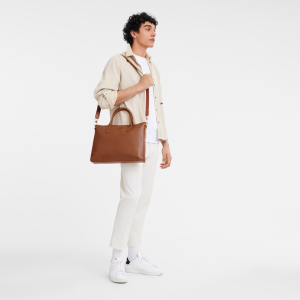 Le Foulonné S Briefcase Caramel – Leather