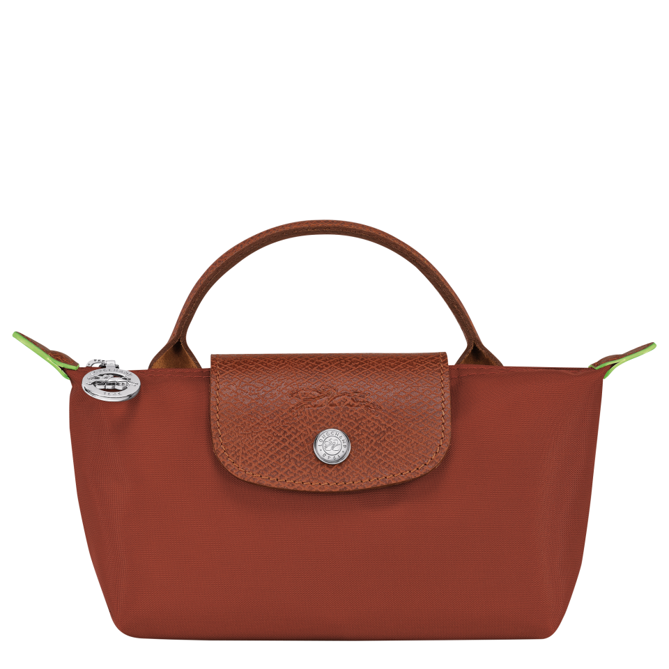 Le Pliage Green Pouch with handle Chestnut - Recycled canvas