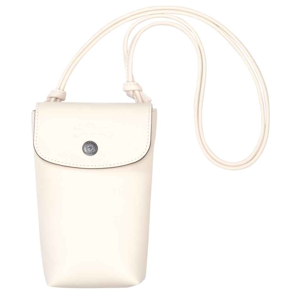 Le Pliage Xtra Phone case with leather lace Ecru - Leather