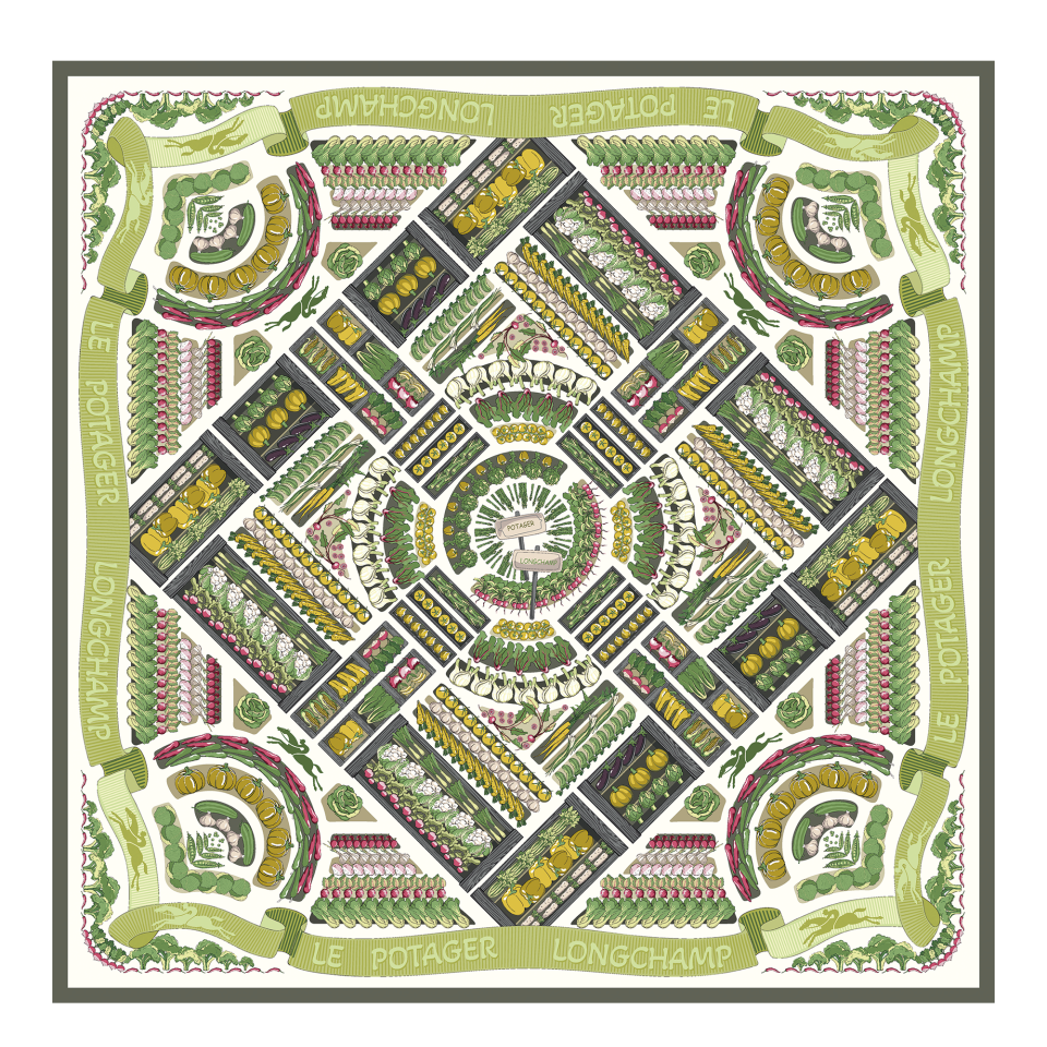 Longchamp Vegetable Garden Silk scarf 90 Khaki - Silk