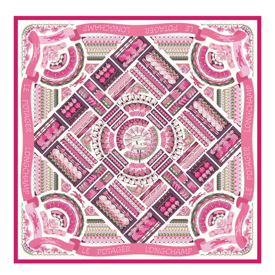 Longchamp Vegetable Garden Silk scarf 90 Pink - Silk