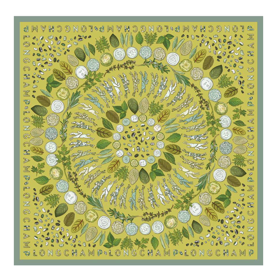Longchamp Herbarium Silk scarf 90 Kiwi Green - Silk