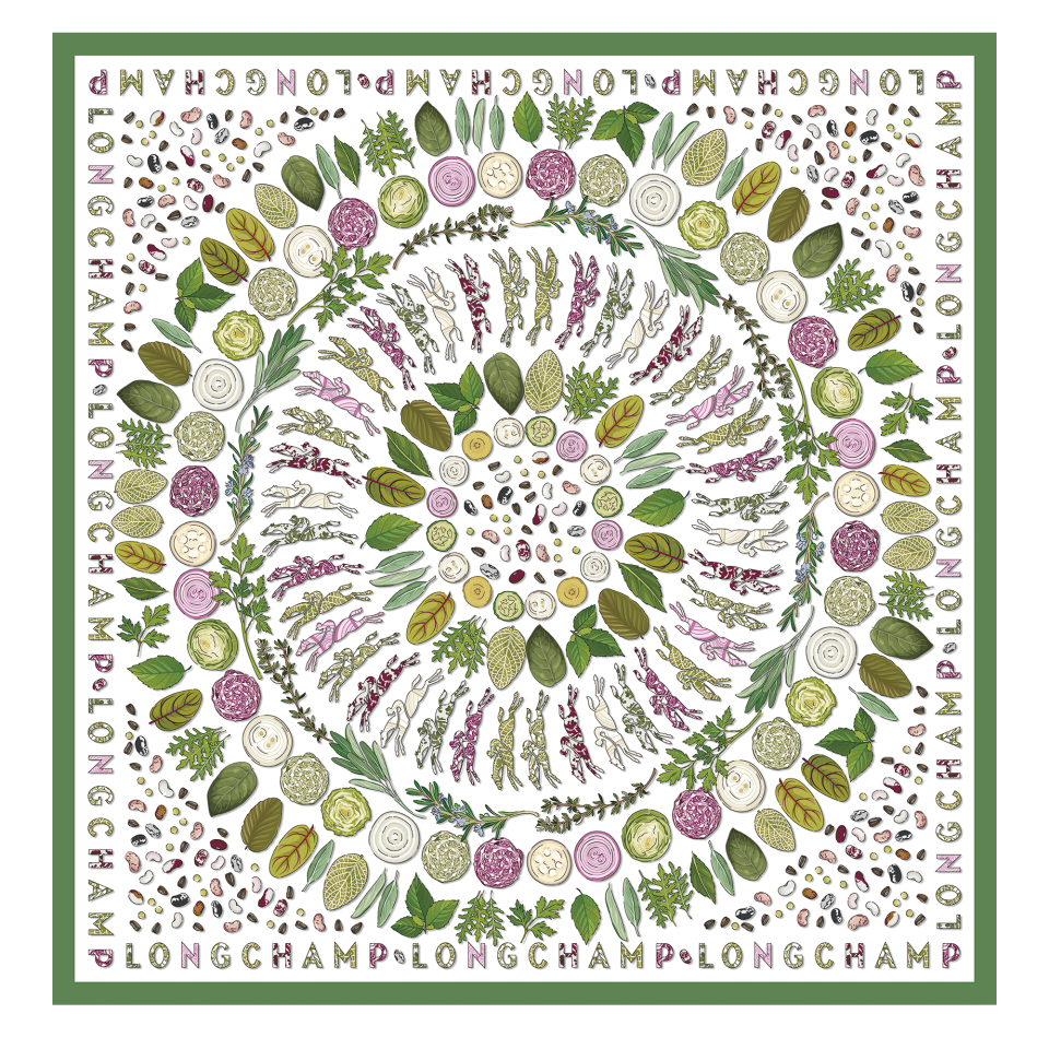 Longchamp Herbarium Silk scarf 90 Green - Silk