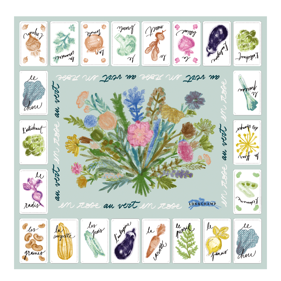 Pink and Green Silk scarf 50 Vervain - Silk