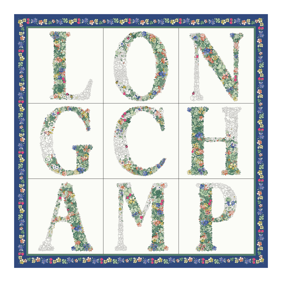 Le Jardin Longchamp Silk scarf 50 Navy - OTHER