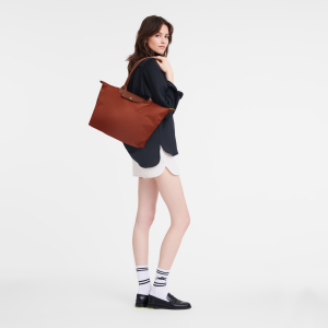 Le Pliage Green L Tote bag Chestnut – Recycled canvas