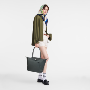 Le Pliage Green L Tote bag Graphite – Recycled canvas