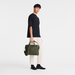 Le Foulonné XS Briefcase Khaki – Leather