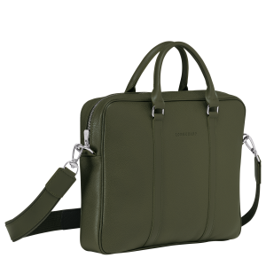 Le Foulonné XS Briefcase Khaki – Leather