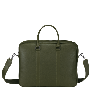 Le Foulonné S Briefcase Khaki – Leather