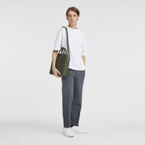 Le Foulonné S Briefcase Khaki – Leather
