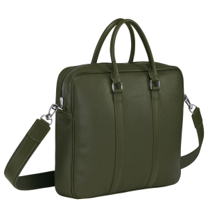 Le Foulonné S Briefcase Khaki – Leather