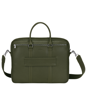 Le Foulonné S Briefcase Khaki – Leather