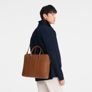 Le Foulonné S Briefcase Caramel – Leather