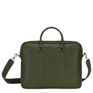 Le Foulonné M Briefcase Khaki – Leather