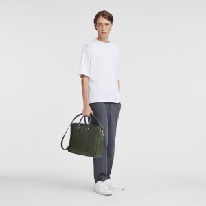 Le Foulonné M Briefcase Khaki – Leather