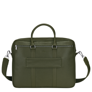Le Foulonné M Briefcase Khaki – Leather