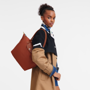 Le Pliage Green M Tote bag Chestnut – Recycled canvas
